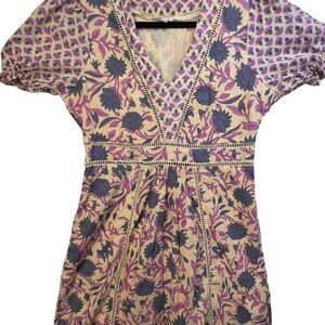 Nordstroms Maisie yellow Puff Sleeve Midi Dress with Crochet Trim Large